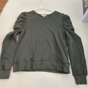 EUC womens Rebecca Minkoff Janine puff sleeve shoulder Sweatshirt, olive green L